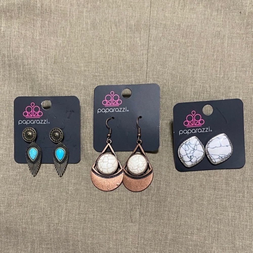 Paparazzi Earring Trio with Turquoise and White